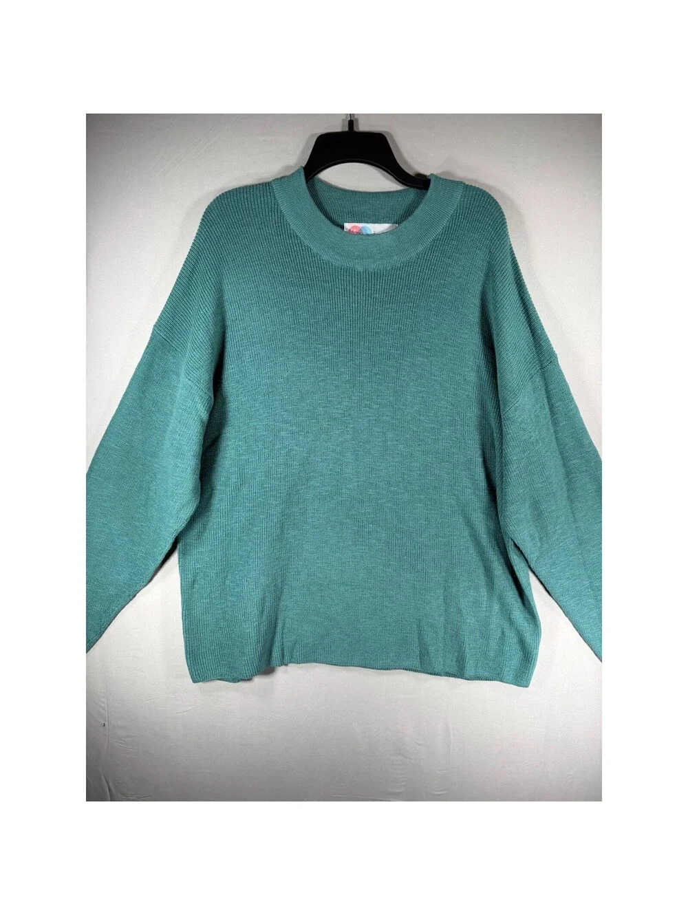 Free People Beach Oversized Rib Knit Sweater Teal Green Crew Neck Pullover Large